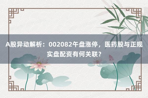 A股异动解析：002082午盘涨停，医药股与正规实盘配资有何关联？
