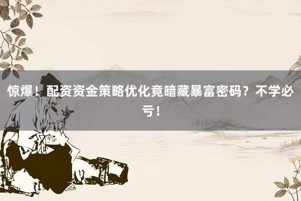 惊爆！配资资金策略优化竟暗藏暴富密码？不学必亏！