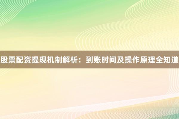 股票配资提现机制解析：到账时间及操作原理全知道