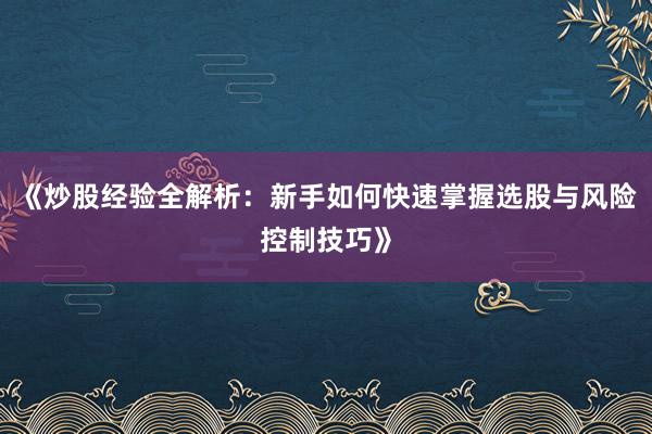 《炒股经验全解析：新手如何快速掌握选股与风险控制技巧》