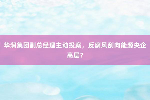 华润集团副总经理主动投案，反腐风刮向能源央企高层？
