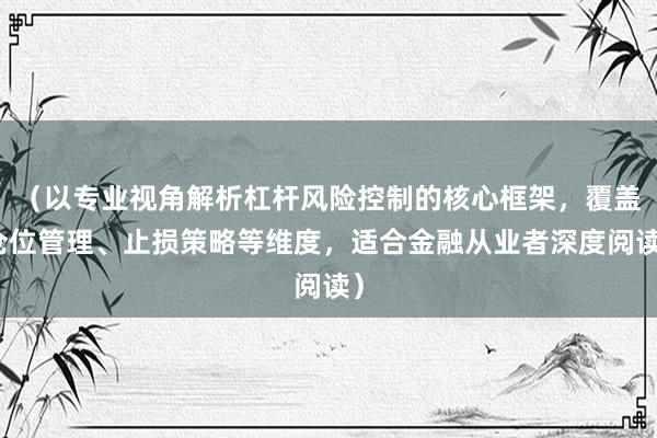 （以专业视角解析杠杆风险控制的核心框架，覆盖仓位管理、止损策略等维度，适合金融从业者深度阅读）