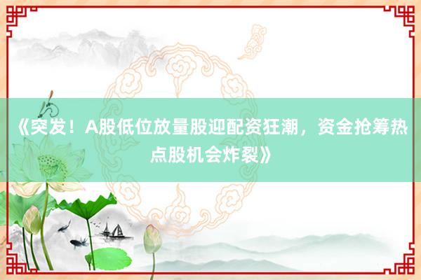 《突发！A股低位放量股迎配资狂潮，资金抢筹热点股机会炸裂》