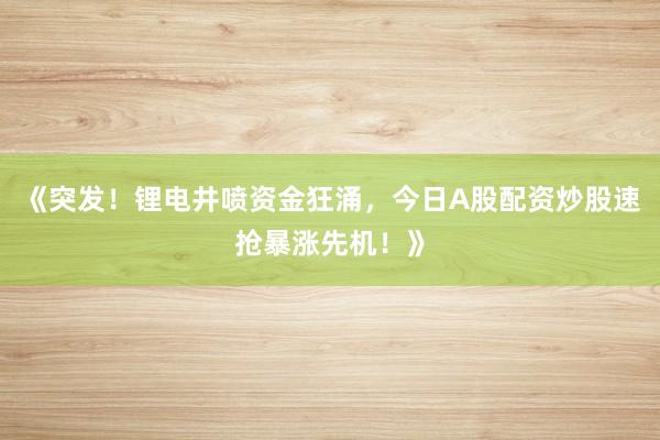 《突发！锂电井喷资金狂涌，今日A股配资炒股速抢暴涨先机！》