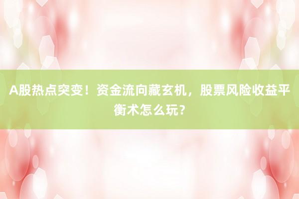 A股热点突变!资金流向藏玄机,股票风险收益平衡术怎么玩?