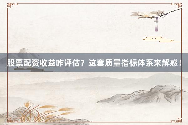 股票配资收益咋评估？这套质量指标体系来解惑！