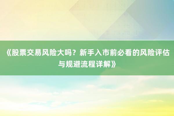 《股票交易风险大吗？新手入市前必看的风险评估与规避流程详解》
