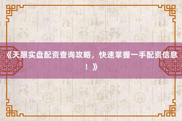 《天眼实盘配资查询攻略，快速掌握一手配资信息！》